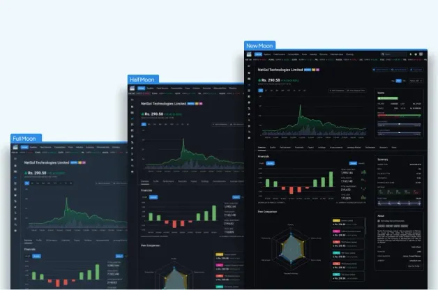 Three dark mode themes named after phases of the moon