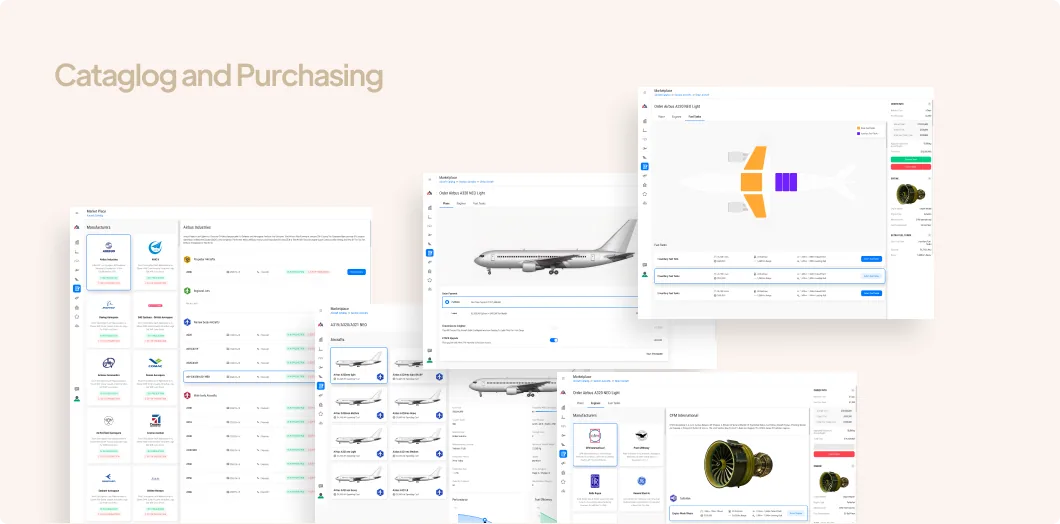 High-fidelity aircraft catalog and purchasing screens