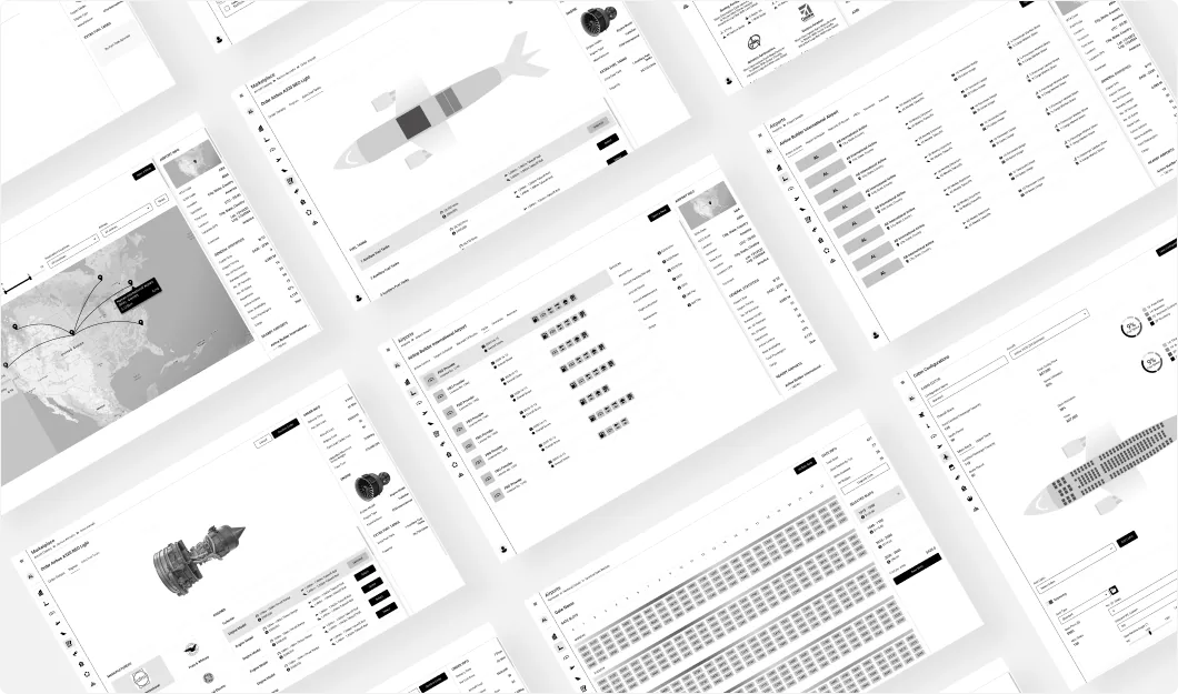 Low-fidelity wireframes for the airline game