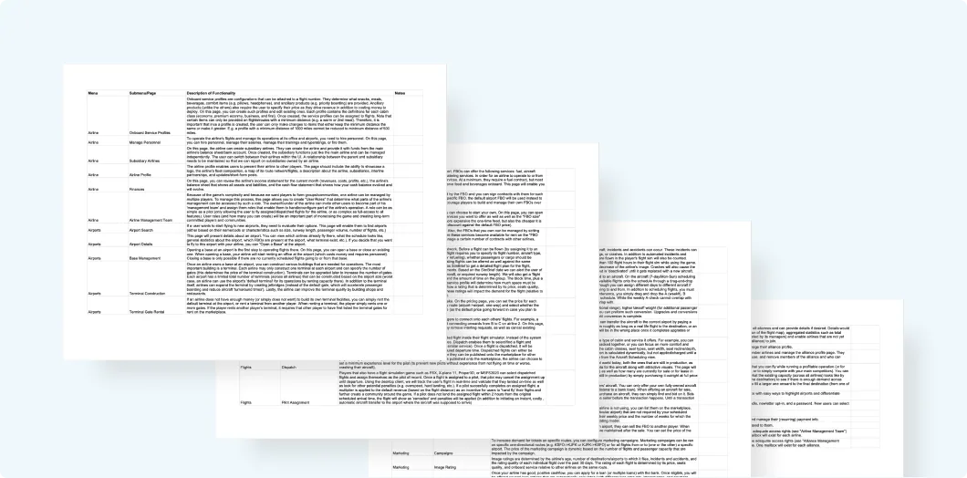 Pages from the client's requirements document