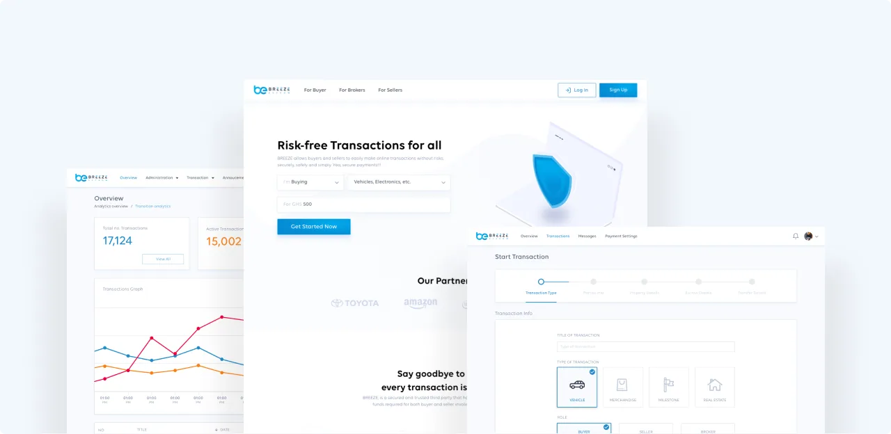BreezeEscrow web app and marketing website designs