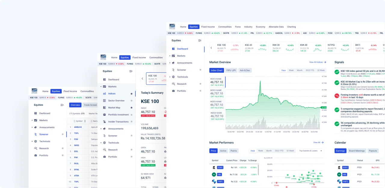 Redesigned CapitalStake analytics platform with equities, market overview and charts