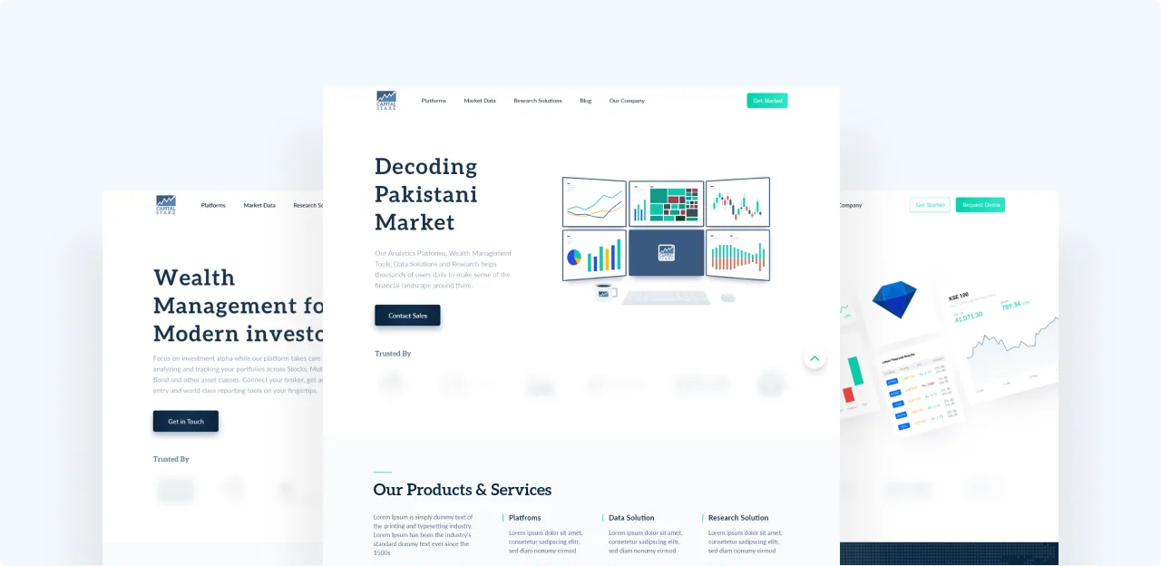 Redesigned CapitalStake website pages