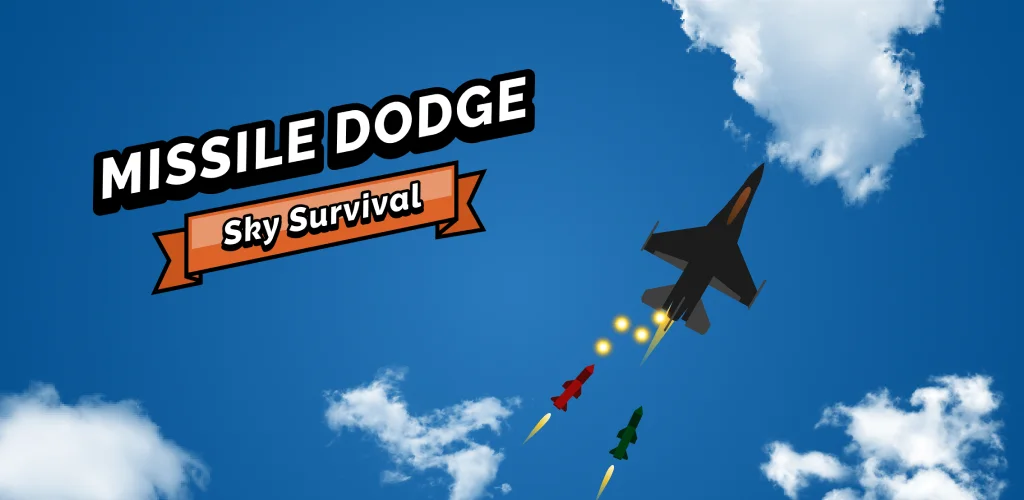 Missile Dodge Sky Survival feature graphic: a fighter jet chased by missiles through the clouds
